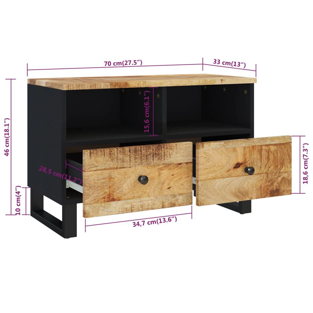 vidaXL Έπιπλο Τηλεόρασης 70 x 33 x 46 εκ. από Μασίφ Ξύλο Μάνγκο