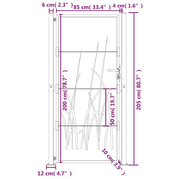 vidaXL Πύλη Κήπου με Σχέδιο Γρασίδι 105 x 205 εκ. από Ατσάλι Corten