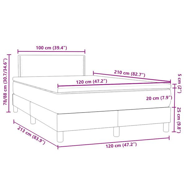 vidaXL Κρεβάτι Boxspring με Στρώμα Σκούρο Πράσινο 120x210εκ. Βελούδινο