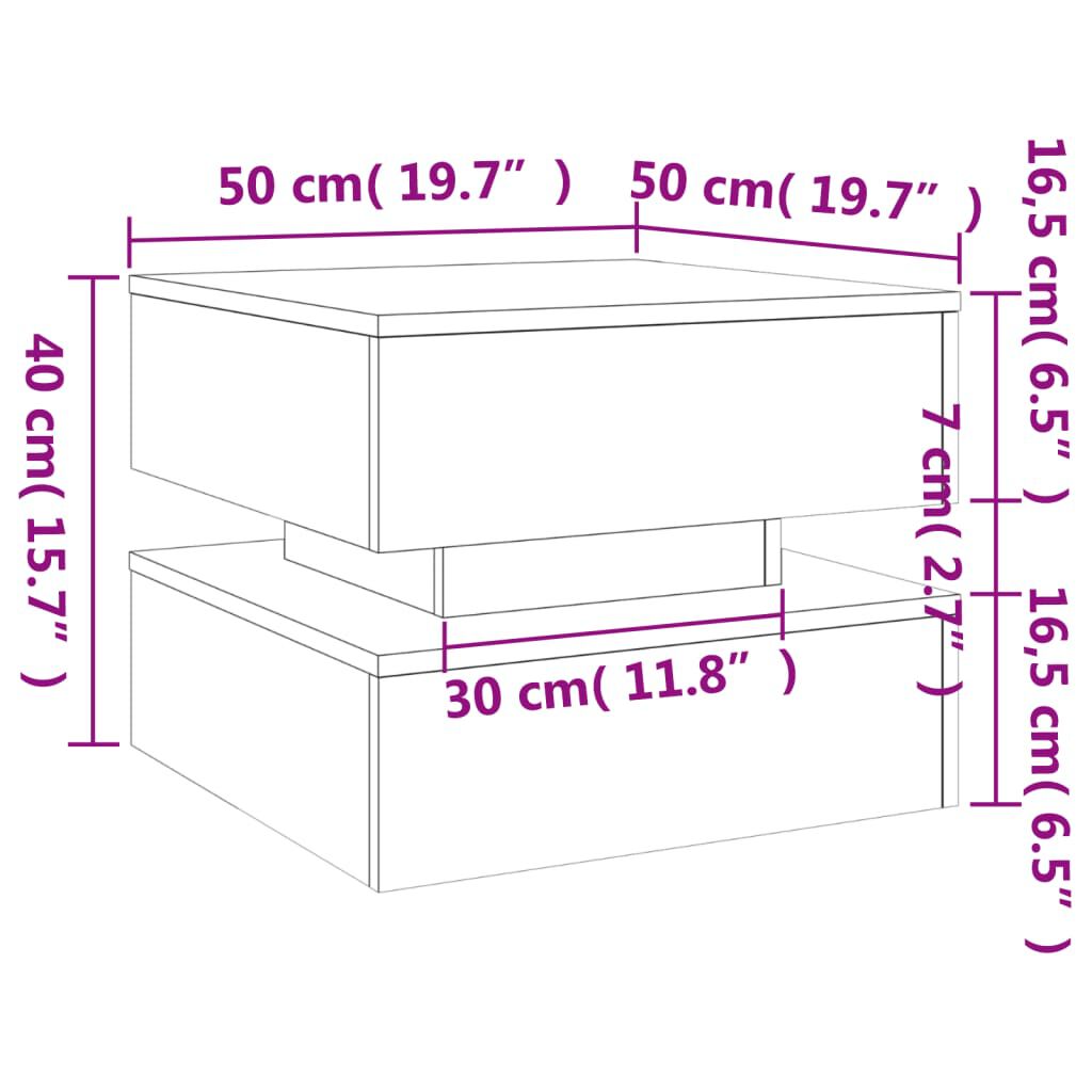 vidaXL Τραπεζάκι Σαλονιού με LED Μαύρο 50 x 50 x 40 εκ.