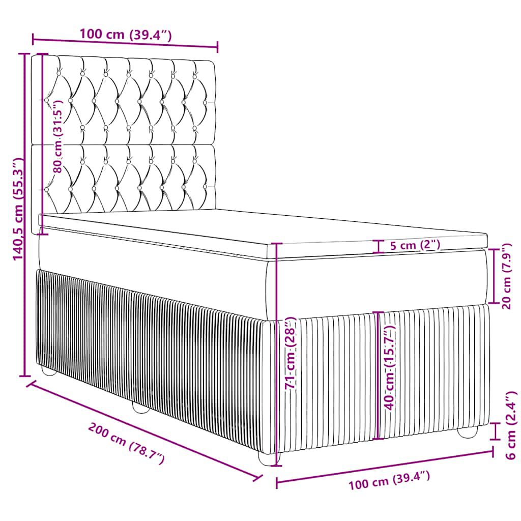 vidaXL Κρεβάτι Boxspring με Στρώμα Ροζ 100x200 εκ. Βελούδινο