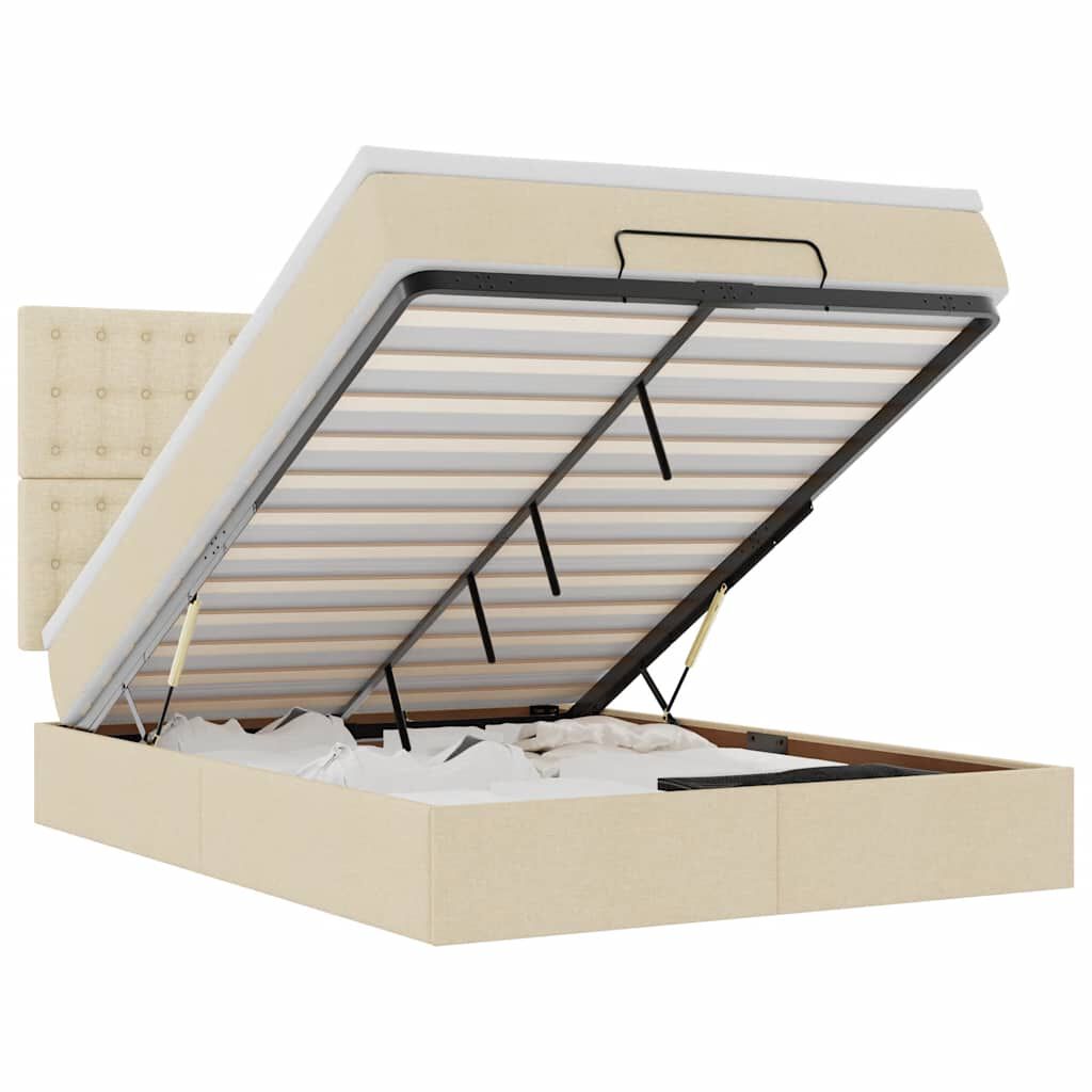 vidaXL Οθωμανικό κρεβάτι με στρώμα Cream 140x200cm ύφασμα