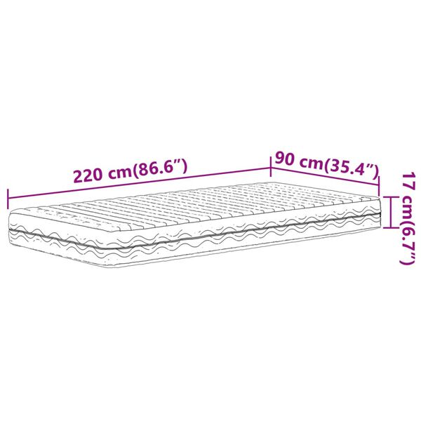 vidaXL Στρώμα Αφρού Σκληρότητα H2 H3 Λευκό 90x220 εκ.