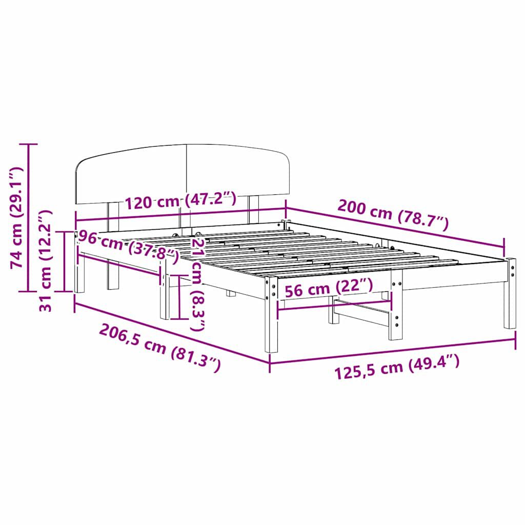 vidaXL Σκελετός Κρεβατιού Λευκό 120 x 200 cm Μασίφ ξύλο πεύκου