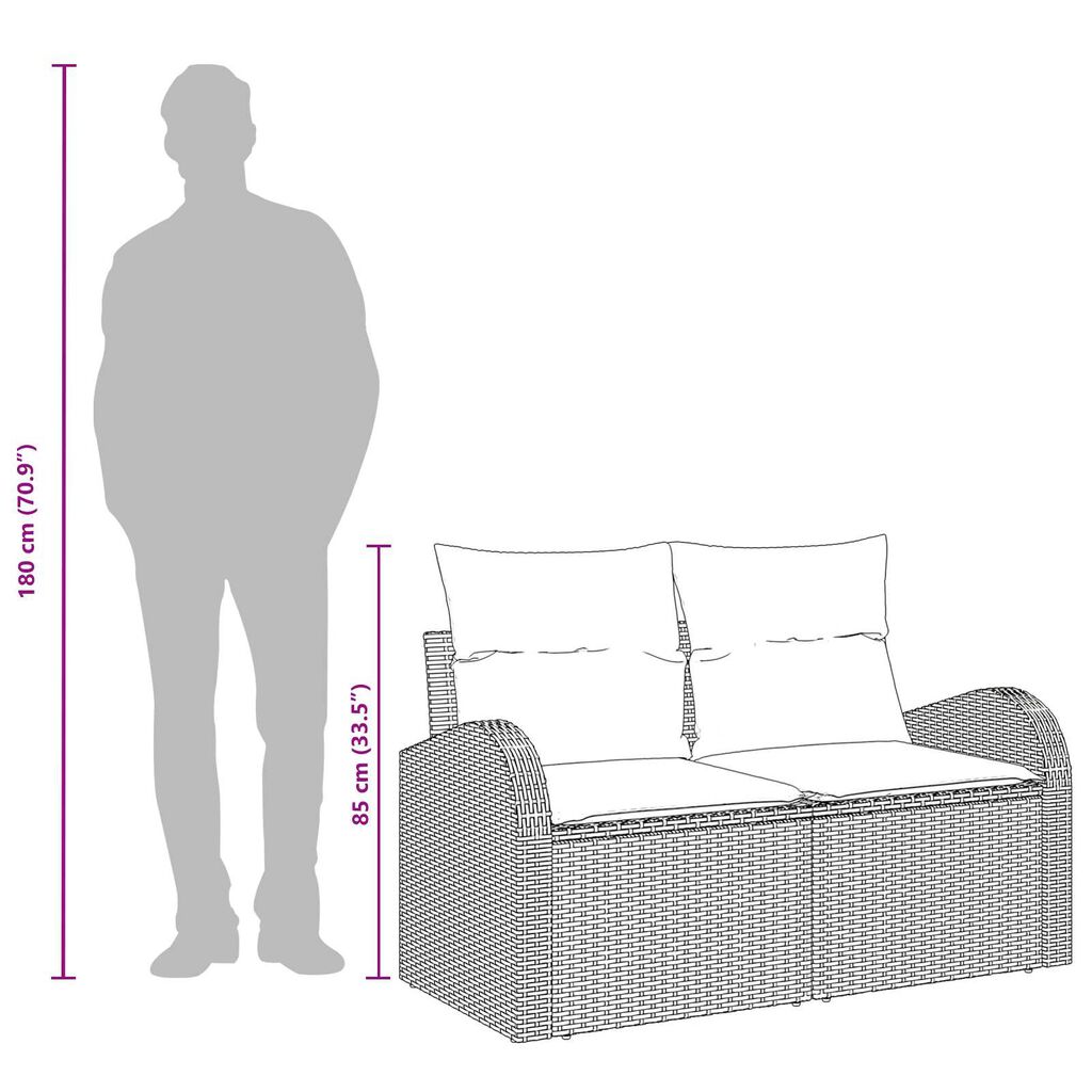 vidaXL Καναπές Κήπου με μαξιλάρι Γκρι 124 x 62 x 69cm συνθετικό ρατάν