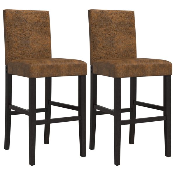 vidaXL Καρέκλες Μπαρ 2 τεμ. Μασίφ Ξύλο Καουτσουκόδεντρου / Ύφασμα