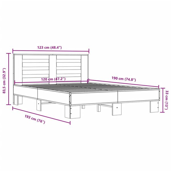 vidaXL Πλαίσιο Κρεβατιού Sonoma Δρυς 120x190 εκ. Επεξ. Ξύλο & Μέταλλο