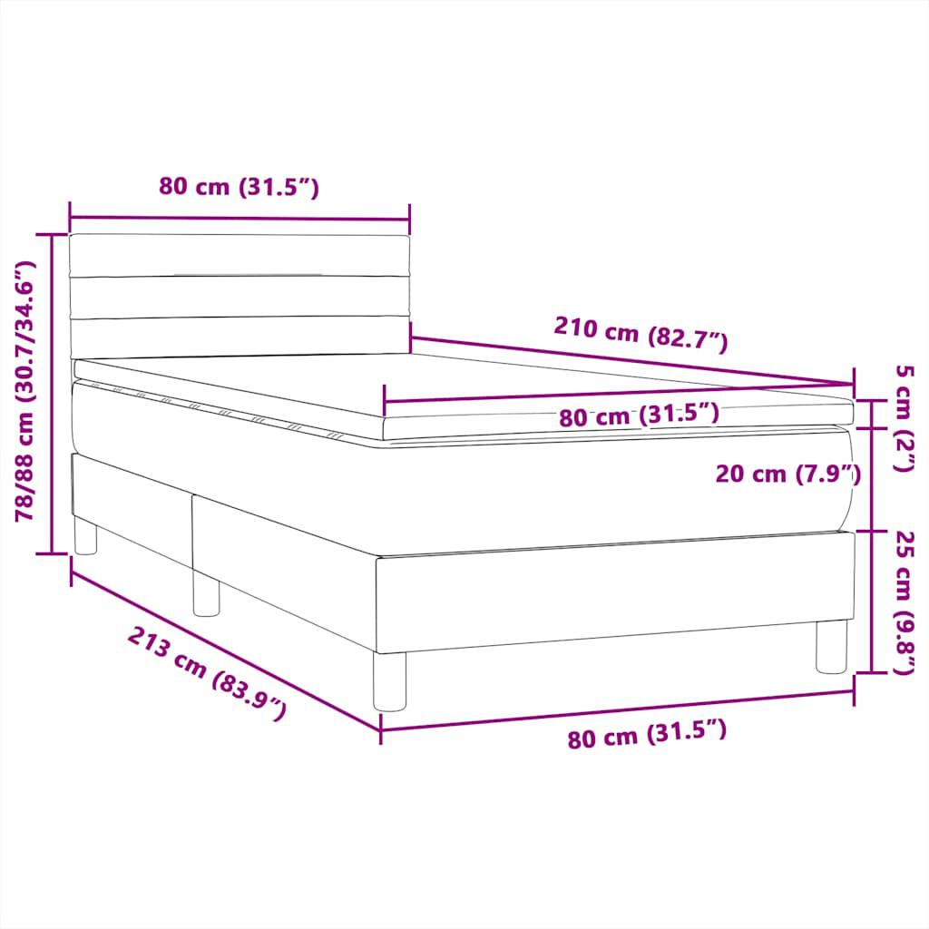 vidaXL Box Spring Κρεβάτι με στρώμα Σκούρο πράσινο 80x210 cm Velvet