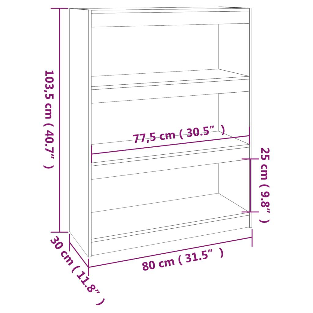 vidaXL Βιβλιοθήκη/Διαχωριστικό Χώρου Γκρι 80x30x103,5 εκ. Μασίφ Πεύκο