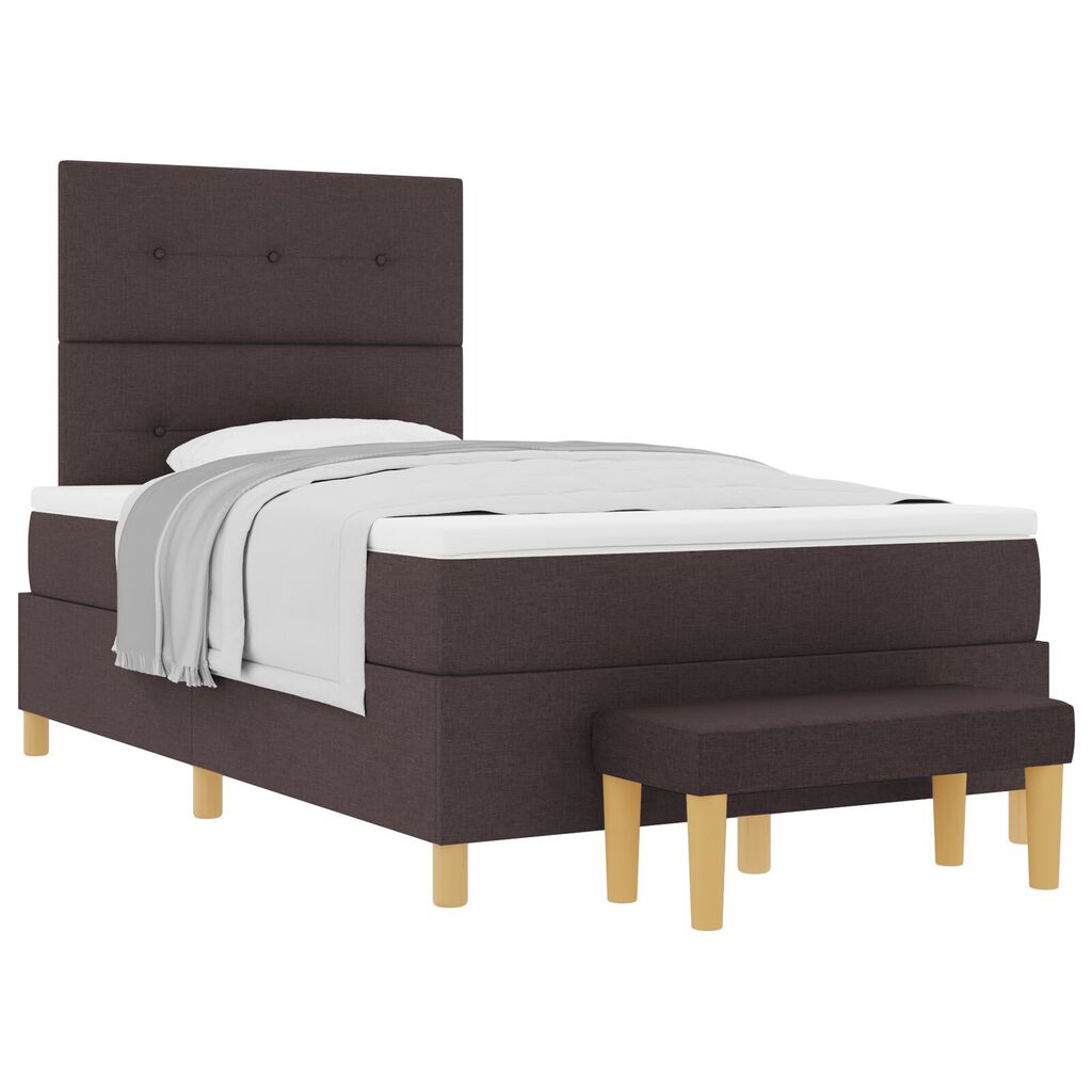 vidaXL Κρεβάτι Box Spring με Στρώμα & Πάγκο Σκούρο Καφέ 120x200 εκ. Υφάσματος