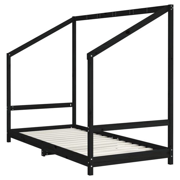 vidaXL Πλαίσιο Παιδικού Κρεβατιού Μαύρο 2x(90x200)εκ Μασίφ Ξύλο Πεύκου