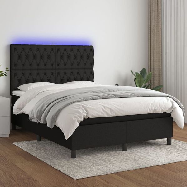 vidaXL &Kappa;&rho;&epsilon;&beta;ά&tau;&iota; Boxspring &mu;&epsilon; &Sigma;&tau;&rho;ώ&mu;&alpha; & LED &Mu;&alpha;ύ&rho;&omicron; 140x200 &epsilon;&kappa;. &Upsilon;&phi;&alpha;&sigma;&mu;ά&tau;&iota;&nu;&omicron;