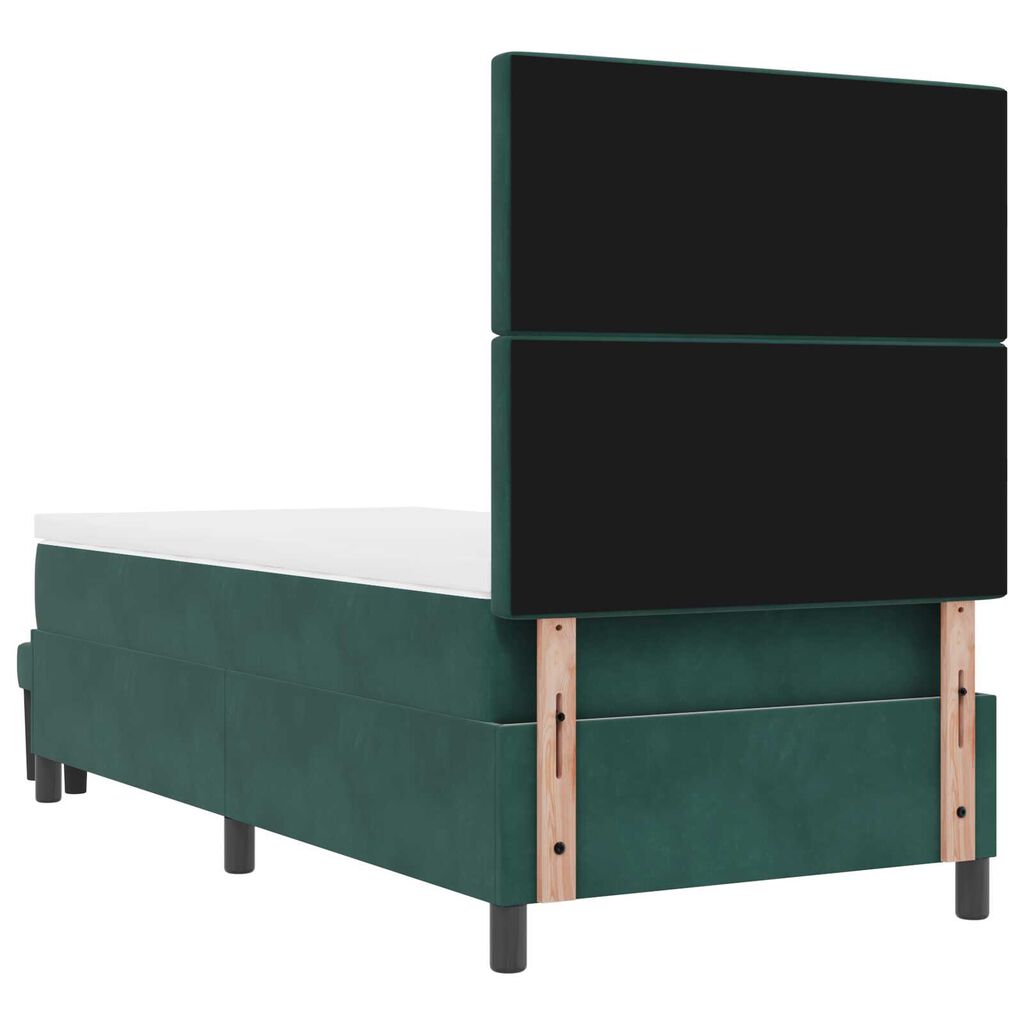 vidaXL Κρεβάτι Box Spring με Στρώμα & Παγκάκι Σκούρο Πράσινο 90x190 εκ. Βελούδο