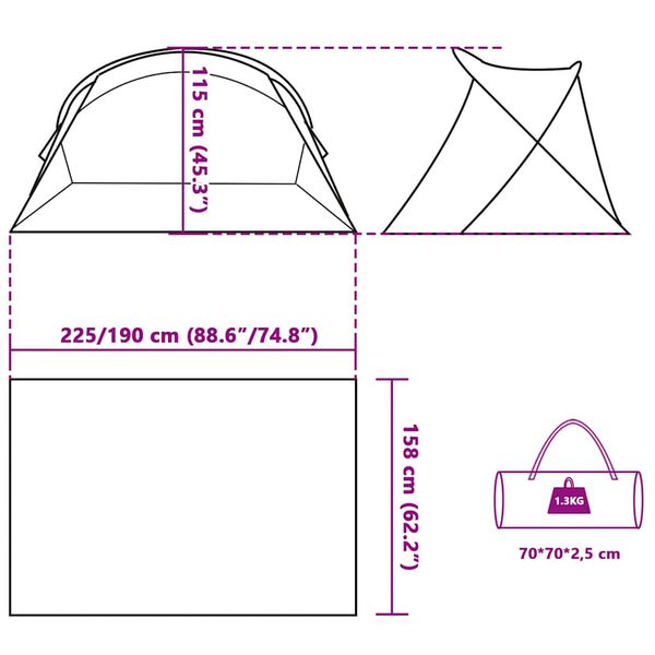 vidaXL Σκηνή Παραλίας Pop Up 2 Ατόμων Αδιάβροχη Γκρι