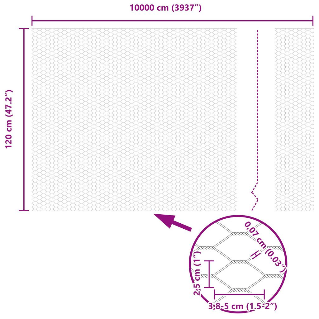vidaXL Εξάγωνος Φράχτης Γκρι 1.2x100 μ Χάλυβας
