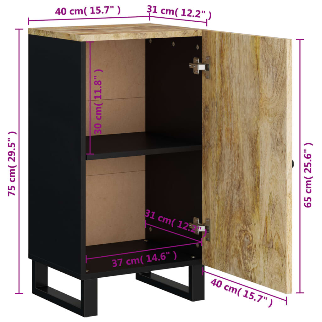 vidaXL Ντουλάπι με Πόρτα 40 x 31 x 75 εκ. από Μασίφ Ξύλο Μάνγκο