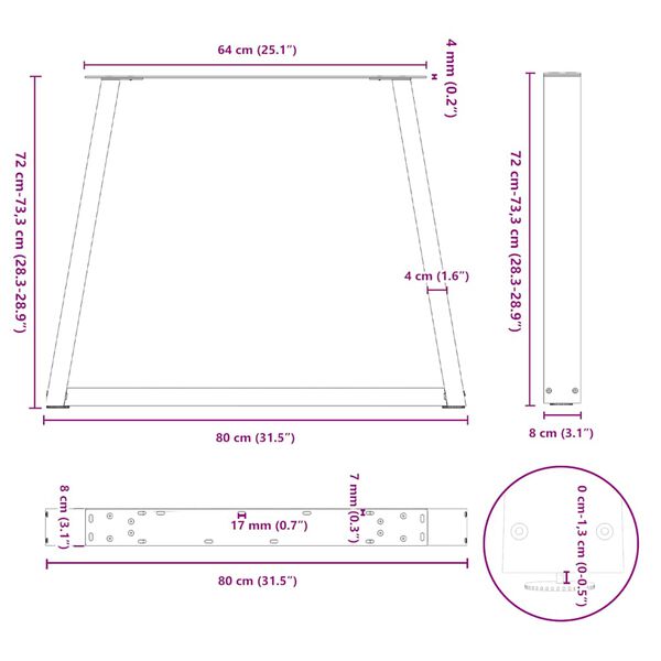 vidaXL Πόδια Τραπεζαρίας Σχήματος V 2 τεμ. Λευκά 80x(72-73,3) εκ. Ατσάλι
