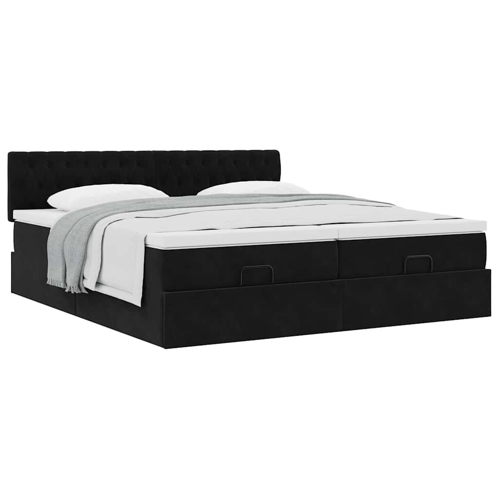 vidaXL Οθωμανικό κρεβάτι με στρώματα Μαύρο 160x200cm Velvet