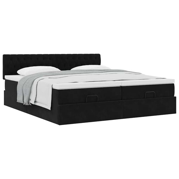 vidaXL Οθωμανικό κρεβάτι με στρώματα Μαύρο 160x200cm Velvet
