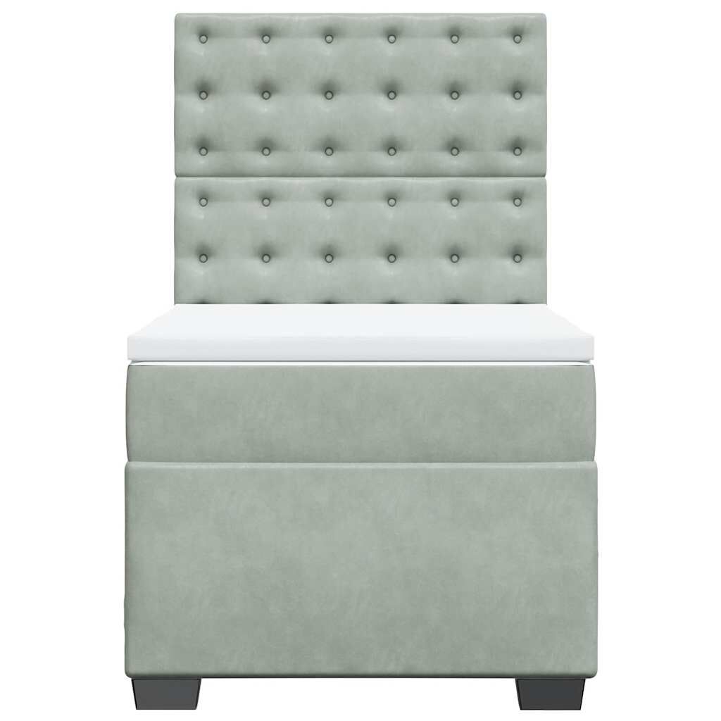 vidaXL Κρεβάτι Boxspring με Στρώμα Ανοιχτό Γκρι 90x190 εκ. Βελούδινο