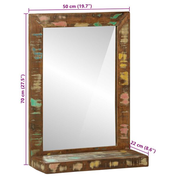 vidaXL Καθρέφτης Μπάνιου Καφέ 50 x 22 x 70 εκ Ανακτημένο Στερεό Ξύλο