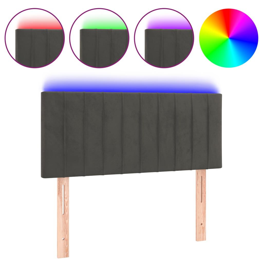 vidaXL Κεφαλάρι Κρεβατιού LED Σκούρο Γκρι 90x5x78/88 εκ. Βελούδινο