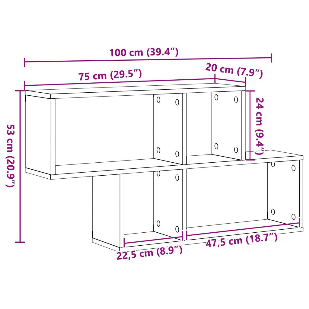 vidaXL Ράφι Τοίχου Μαύρη Δρυς 100x20x53 εκ. Επεξεργασμένο Ξύλο