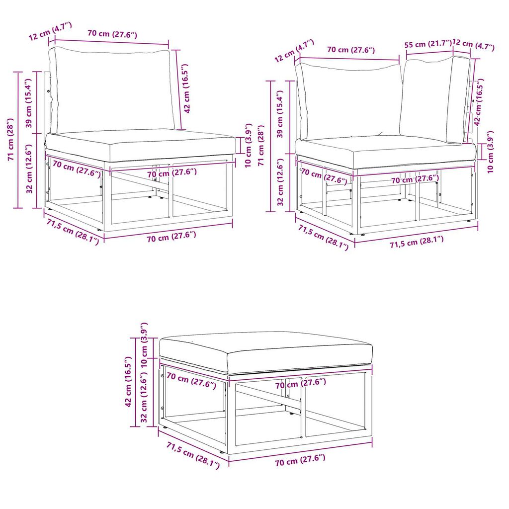 vidaXL Σετ Καναπέ Κήπου 4 pcs Μαύρο 213 x 141.5 x 71 εκ Αλουμίνιο