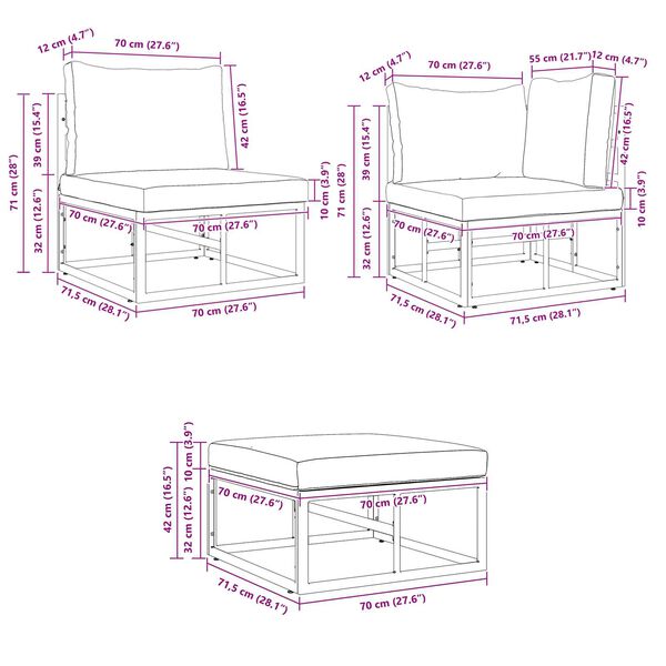 vidaXL Σετ Καναπέ Κήπου 4 pcs Μαύρο 213 x 141.5 x 71 εκ Αλουμίνιο