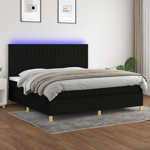 vidaXL &Kappa;&rho;&epsilon;&beta;ά&tau;&iota; Boxspring &mu;&epsilon; &Sigma;&tau;&rho;ώ&mu;&alpha; & LED &Mu;&alpha;ύ&rho;&omicron; 200x200 &epsilon;&kappa;. &Upsilon;&phi;&alpha;&sigma;&mu;ά&tau;&iota;&nu;&omicron;