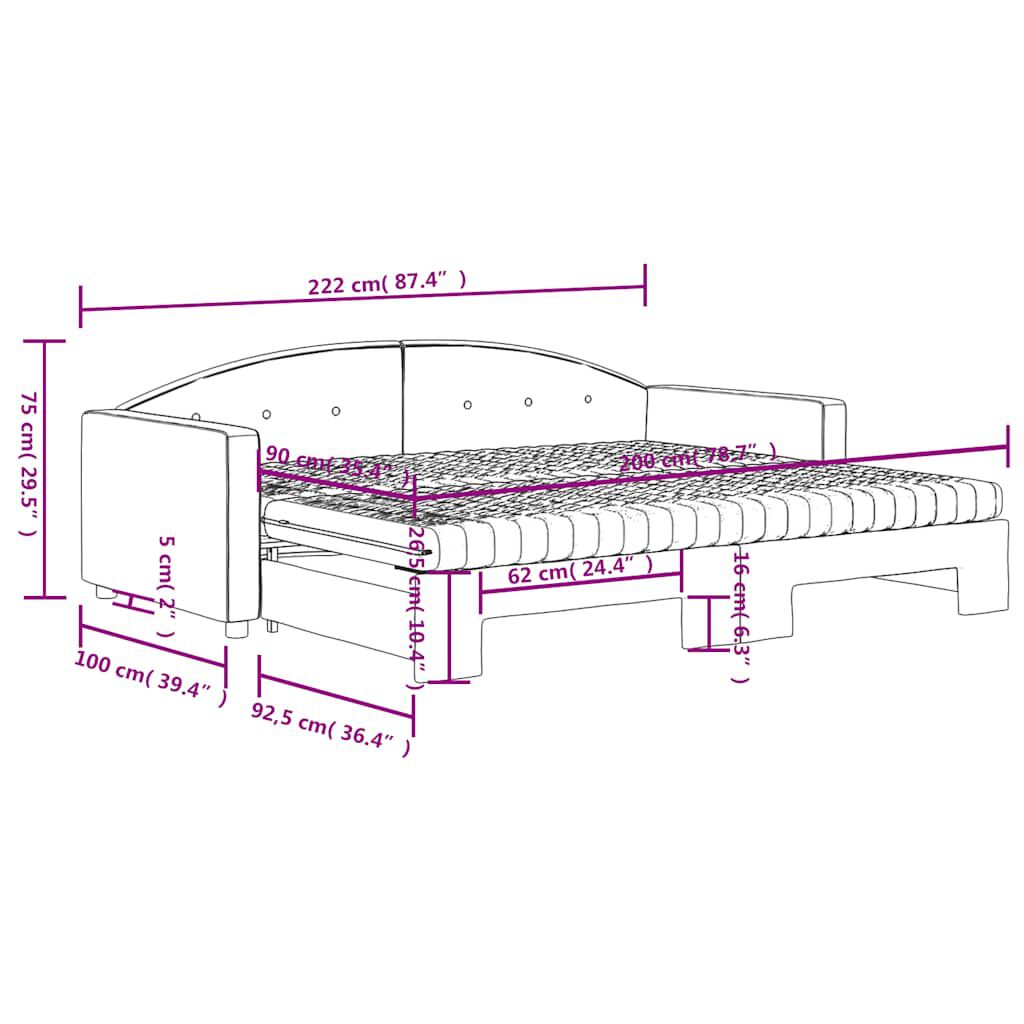 vidaXL Καναπές Κρεβάτι Συρόμενος Σκ. Γκρι 90x200εκ Βελούδο Στρώματα