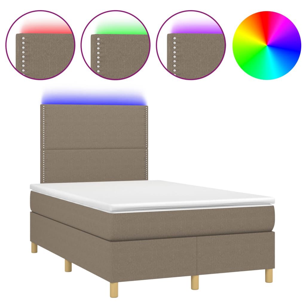 vidaXL Κρεβάτι Boxspring με Στρώμα & LED Taupe 120x200 εκ. Υφασμάτινο