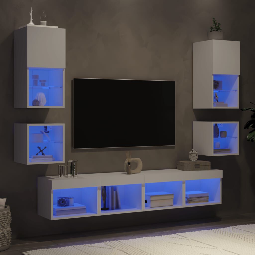vidaXL Έπιπλα Τοίχου Τηλεόρασης 8 τεμ LED Λευκά από Επεξεργασμένο Ξύλο