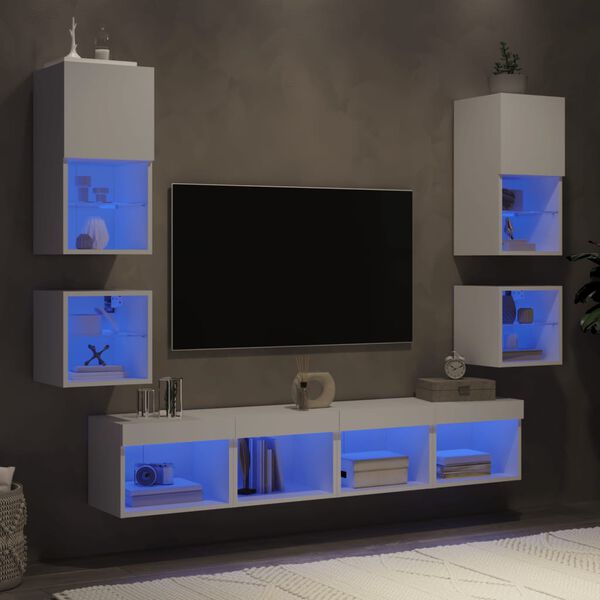 vidaXL Έπιπλα Τοίχου Τηλεόρασης 8 τεμ LED Λευκά από Επεξεργασμένο Ξύλο