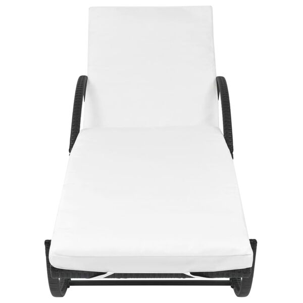 vidaXL Ξαπλώστρα Μαύρη από Συνθετικό Ρατάν με Μαξιλάρι & Τραπέζι