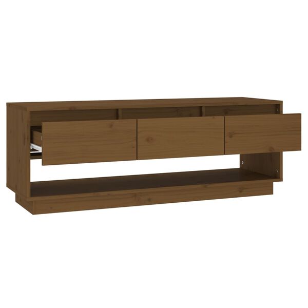vidaXL Έπιπλο Τηλεόρασης Καφέ Μελί 110,5x34x40εκ από Μασίφ Ξύλο Πεύκου