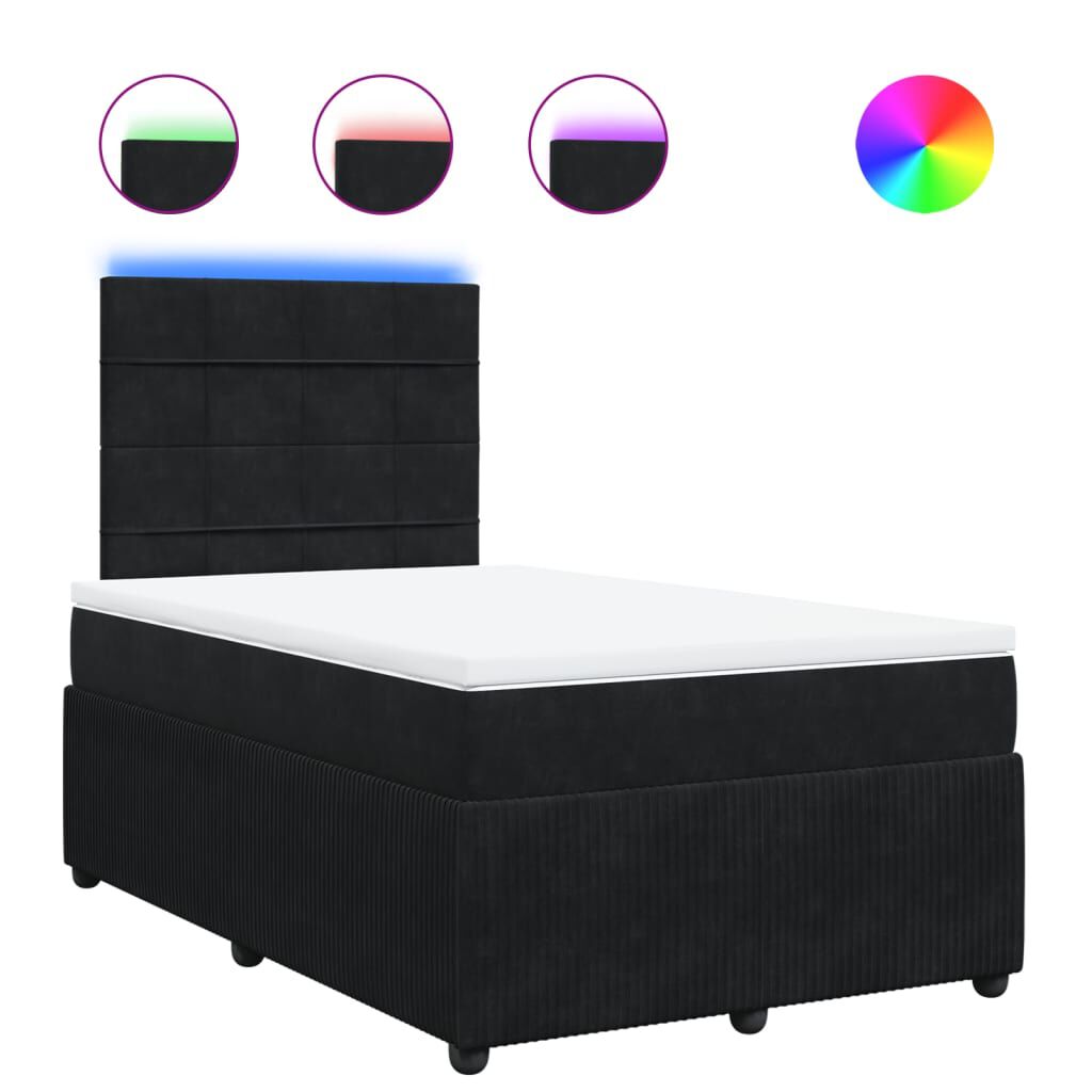 vidaXL Κρεβάτι Boxspring με Στρώμα Μαύρο 120x190 εκ. Βελούδινο