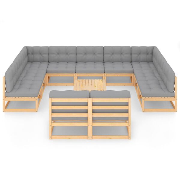 vidaXL Σαλόνι Κήπου Σετ 12 Τεμαχίων από Μασίφ Ξύλο Πεύκου & Μαξιλάρια