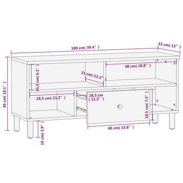 vidaXL Έπιπλο Τηλεόρασης Μαύρο 100 x 33 x 46 εκ. από Μασίφ Ξύλο Μάνγκο
