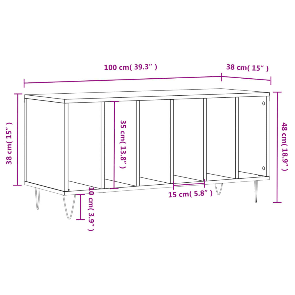 vidaXL Έπιπλο Δίσκων Καφέ Δρυς 100x38x48 εκ. από Επεξεργασμένο Ξύλο