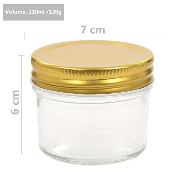 vidaXL Βάζα Μαρμελάδας 24 τεμ. 110 ml Γυάλινα με Χρυσά Καπάκια