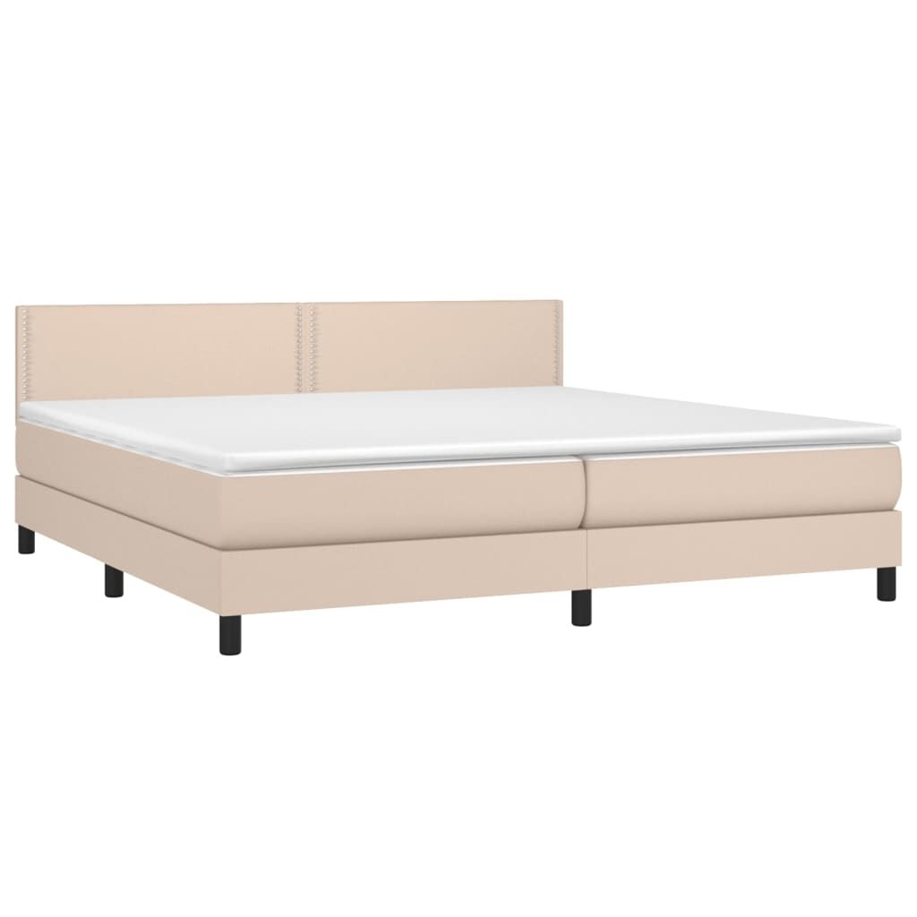 vidaXL Κρεβάτι Boxspring Στρώμα&LED Καπουτσίνο 200x200 εκ. Συνθ. Δέρμα