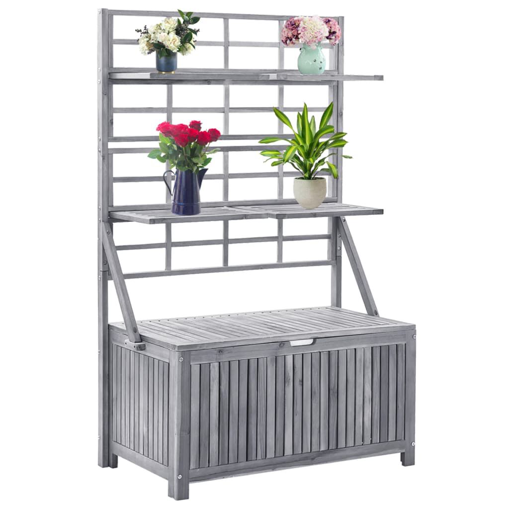 vidaXL Μπαούλο Αποθήκευσης Καφασωτό Γκρι 99x55x160 Μασίφ Ξύλο Ακακίας