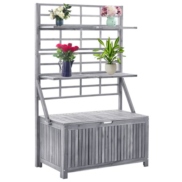 vidaXL Μπαούλο Αποθήκευσης Καφασωτό Γκρι 99x55x160 Μασίφ Ξύλο Ακακίας