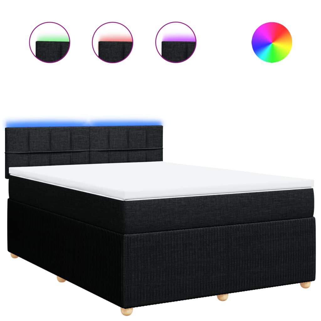 vidaXL Κρεβάτι Boxspring με Στρώμα Μαύρο 140x190 εκ. Υφασμάτινο