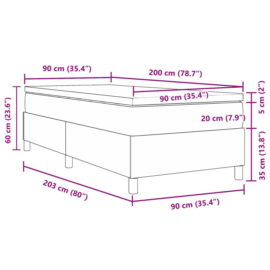 vidaXL Κρεβάτι Βάσης με Στρώμα Λαχανί Γκρι 90x200 εκ. Βελούδινο Ύφασμα