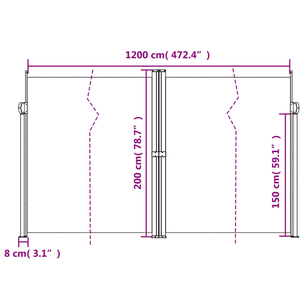 vidaXL Σκίαστρο Πλαϊνό Συρόμενο Μαύρο 200 x 1200 εκ.