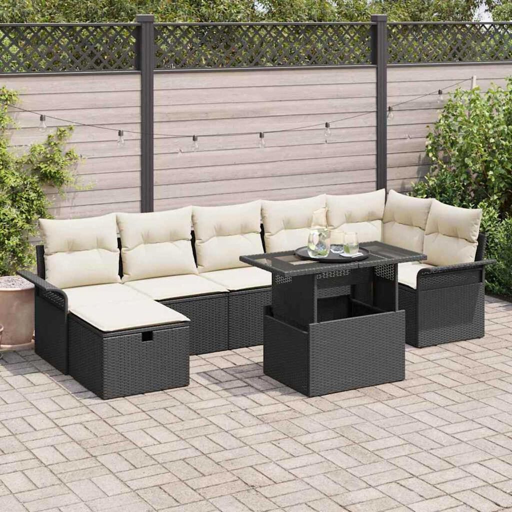 vidaXL Σετ Καναπέ Κήπου με μαξιλάρι 8 pcs Μαύρο Πολυ ράταν