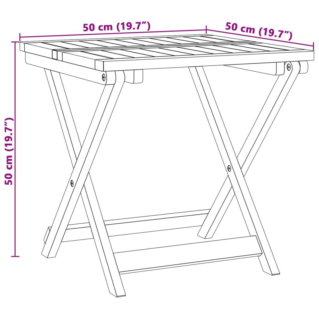 vidaXL Τραπέζι Κήπου Πτυσσόμενο 50 x 50 x 50 εκ. Μασίφ Ξύλο Ακακίας