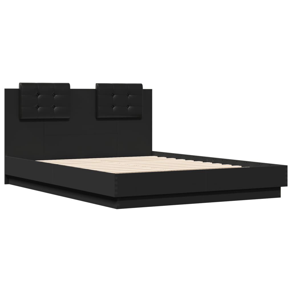 vidaXL Πλαίσιο Κρεβατιού με κεφαλάριου Μαύρο 120x190 εκ Επεξεργ. Ξύλο